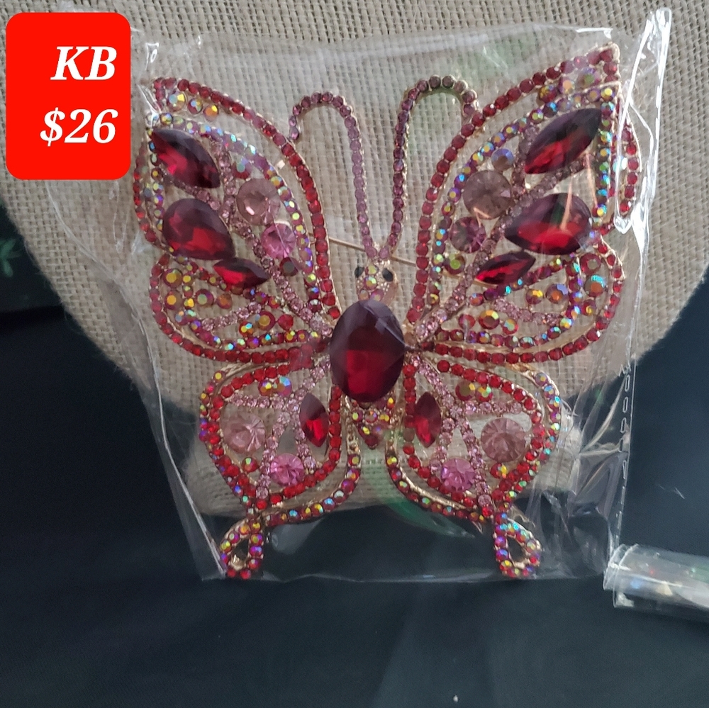 Big beautiful red butterfly brooch